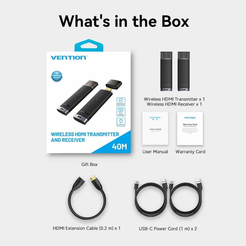 Vention Wireless HDMI TV Receiver, 5GHz WiFi Display Projector, HD TV Dongle Smart Stick for Android IOS, 40m 50m Adapter