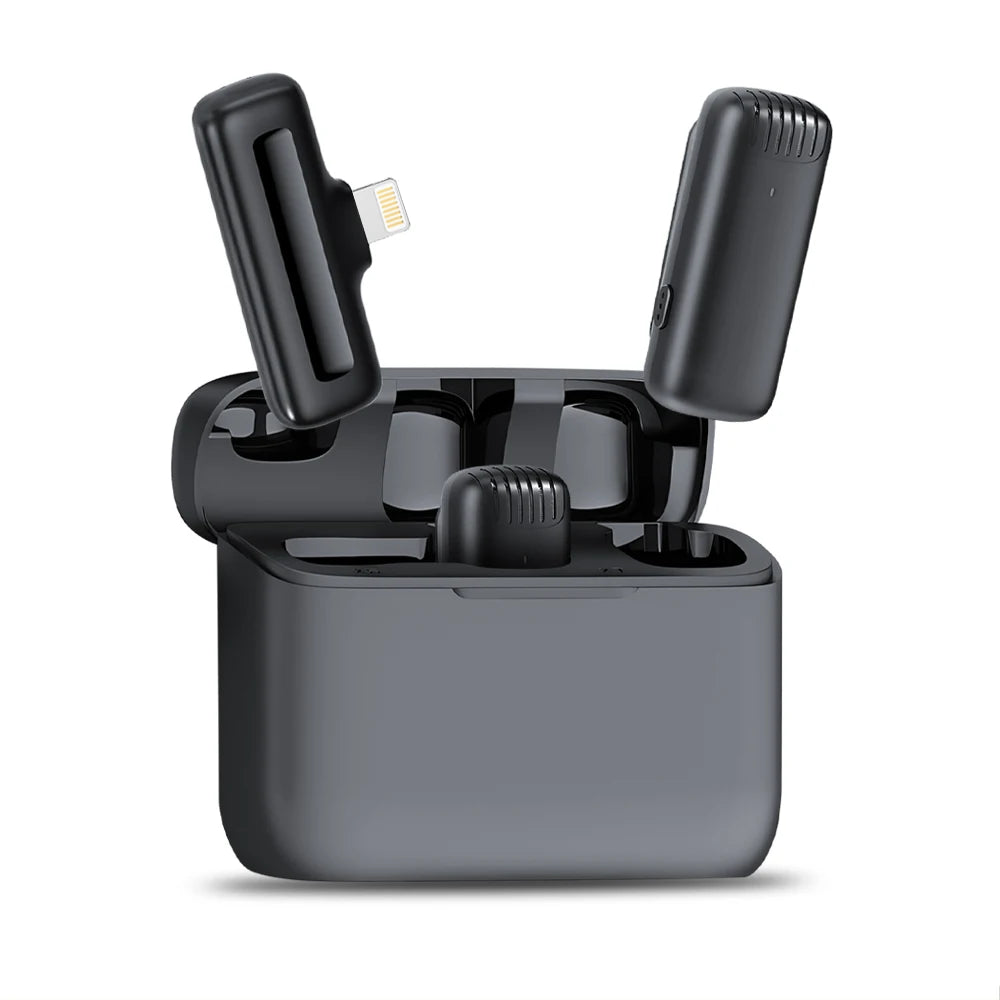 Lavalier Microphone 2.4G Wireless Stereo mic with Charging case for Live Interview Outdoor Mini Noise Cancelling Lapel Micphone