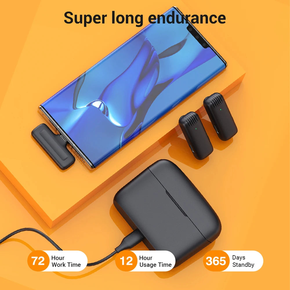 Lavalier Microphone 2.4G Wireless Stereo mic with Charging case for Live Interview Outdoor Mini Noise Cancelling Lapel Micphone