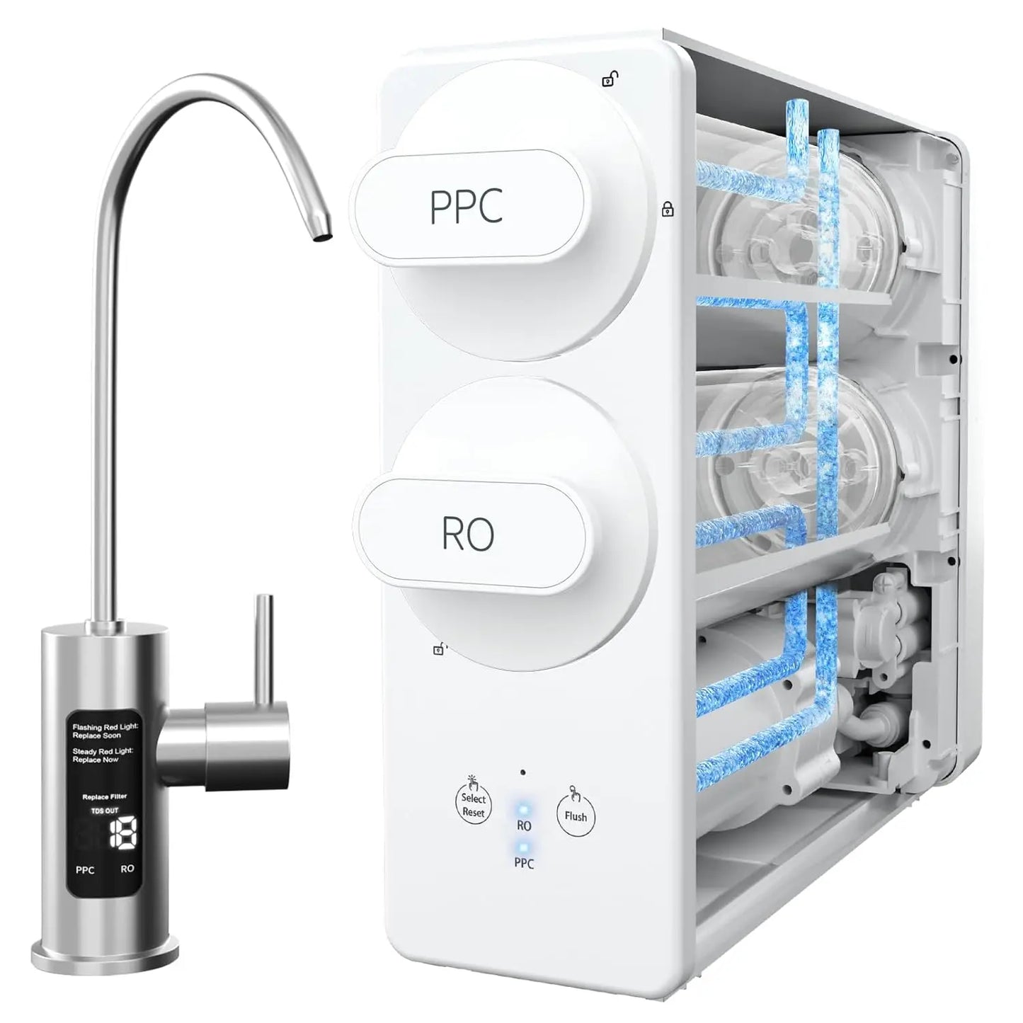 Reverse Osmosis System with Smart Faucet NSF Certified TDS Reduction, 7 Stage Tankless Reverse Osmosis Water Filter