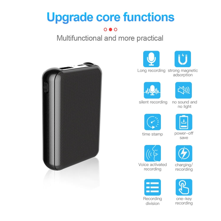 JNN Q75 Magnetic Power Bank Smart Voice Recorder, Memory:64GB(Black)