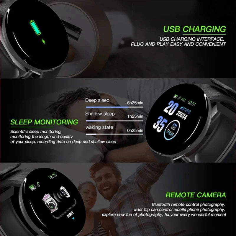 Nouvelle montre connectée multifonctionnelle D18 pour hommes et femmes, connectée par Bluetooth