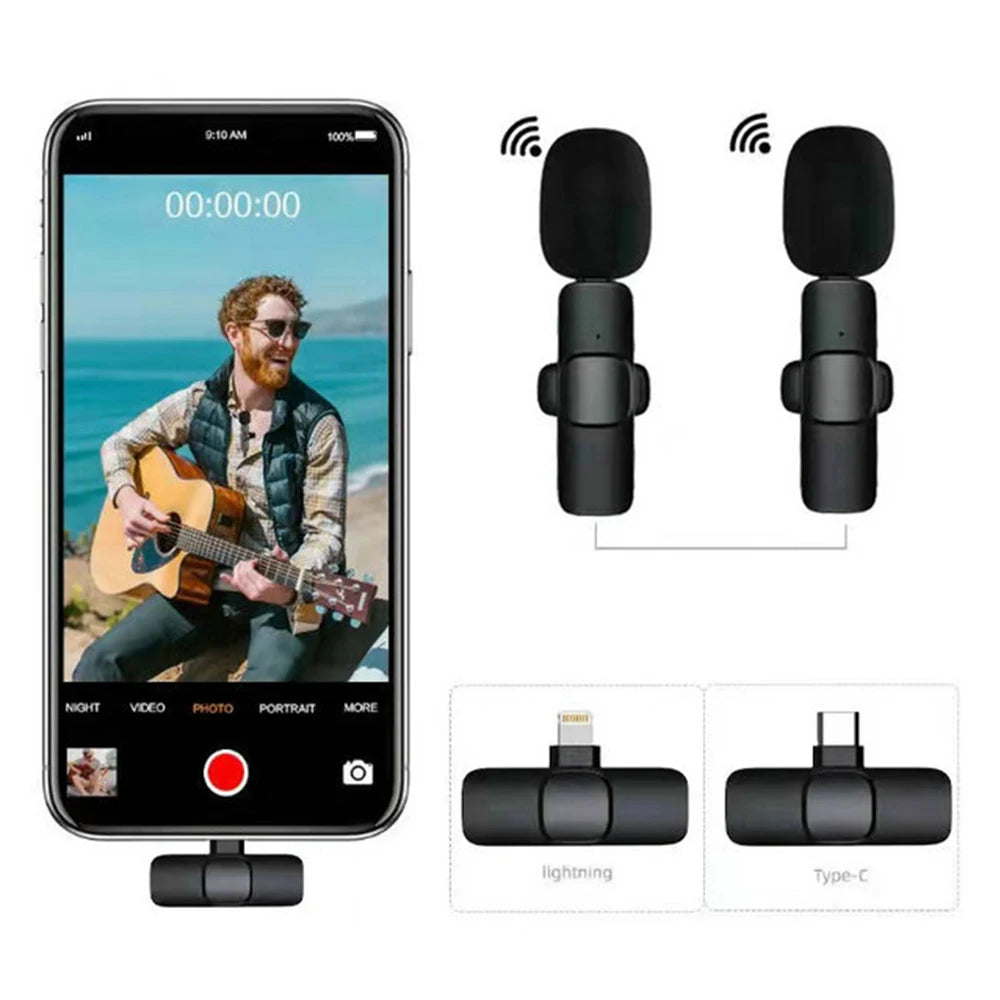 K8 Wireless Lavalier Microphone Studio Gaming for iPhone Type-C PC Computer Professioanl Lapel Mic Live Broadcast Mobile Phone