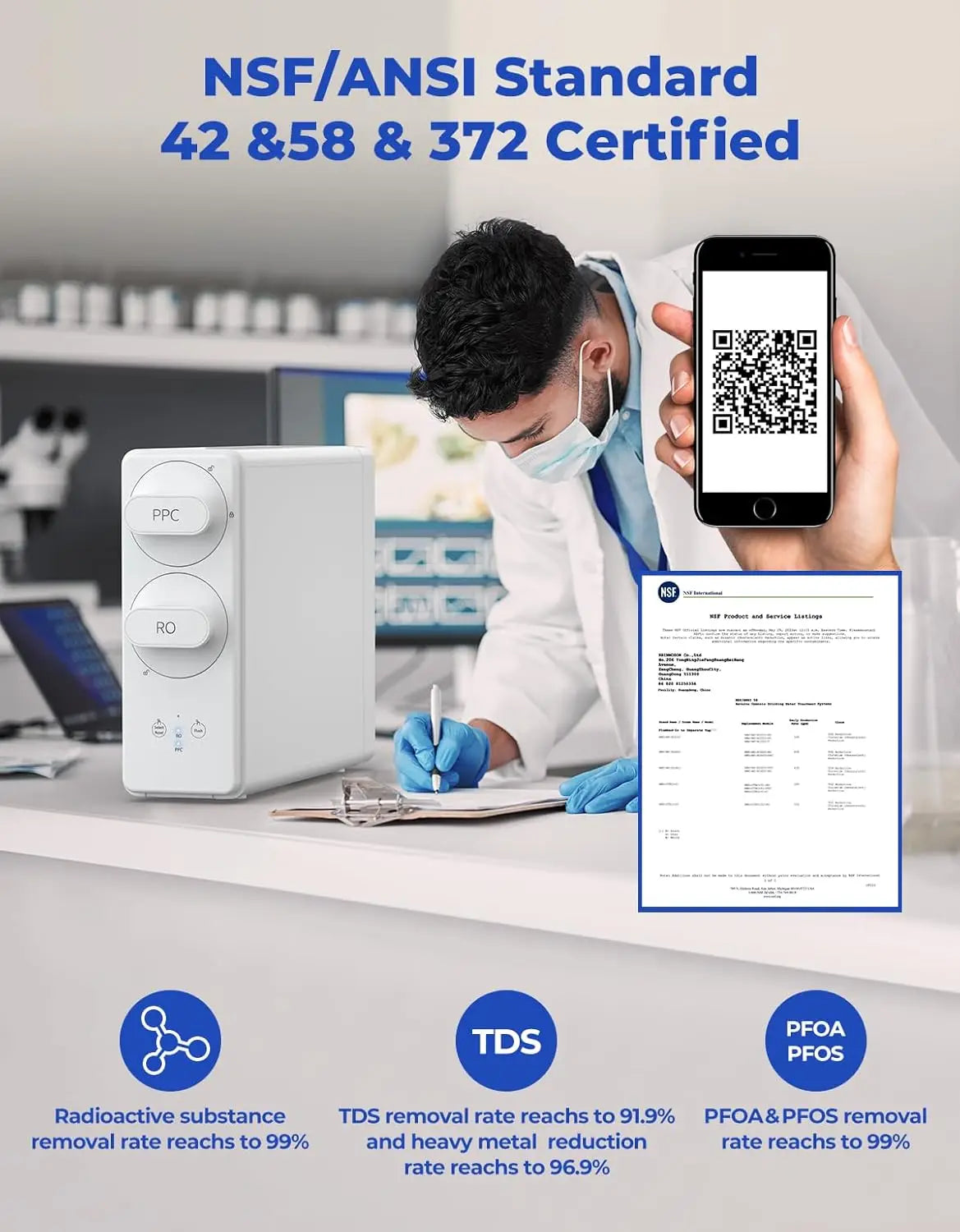 Reverse Osmosis System with Smart Faucet NSF Certified TDS Reduction, 7 Stage Tankless Reverse Osmosis Water Filter