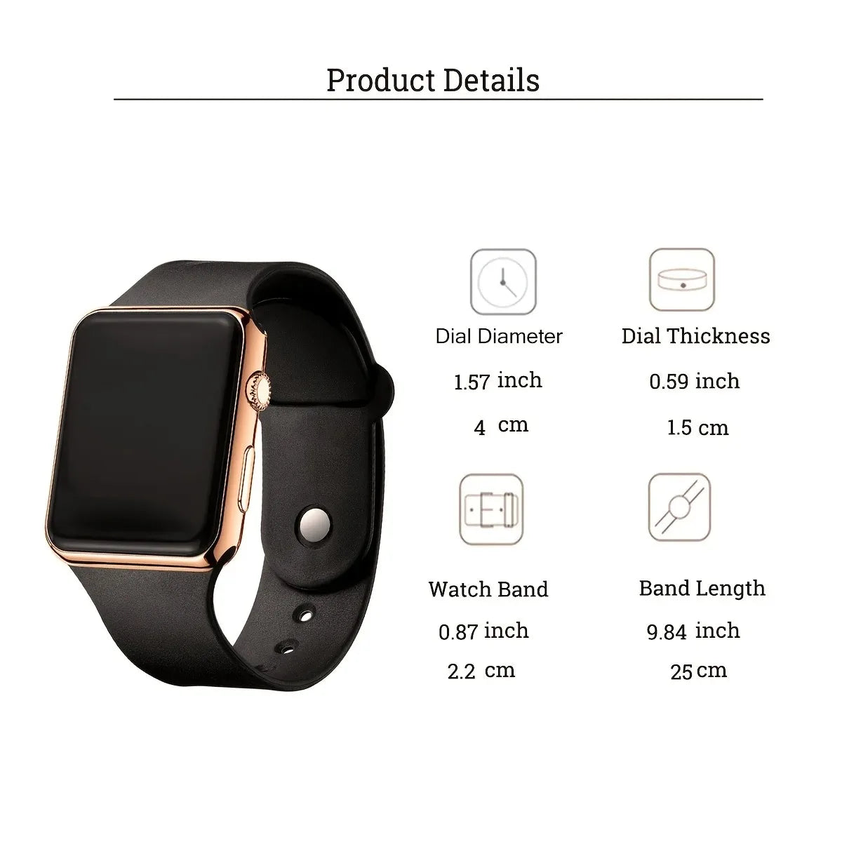 Montre numérique LED carrée tendance et polyvalente, pour étudiant et adulte 